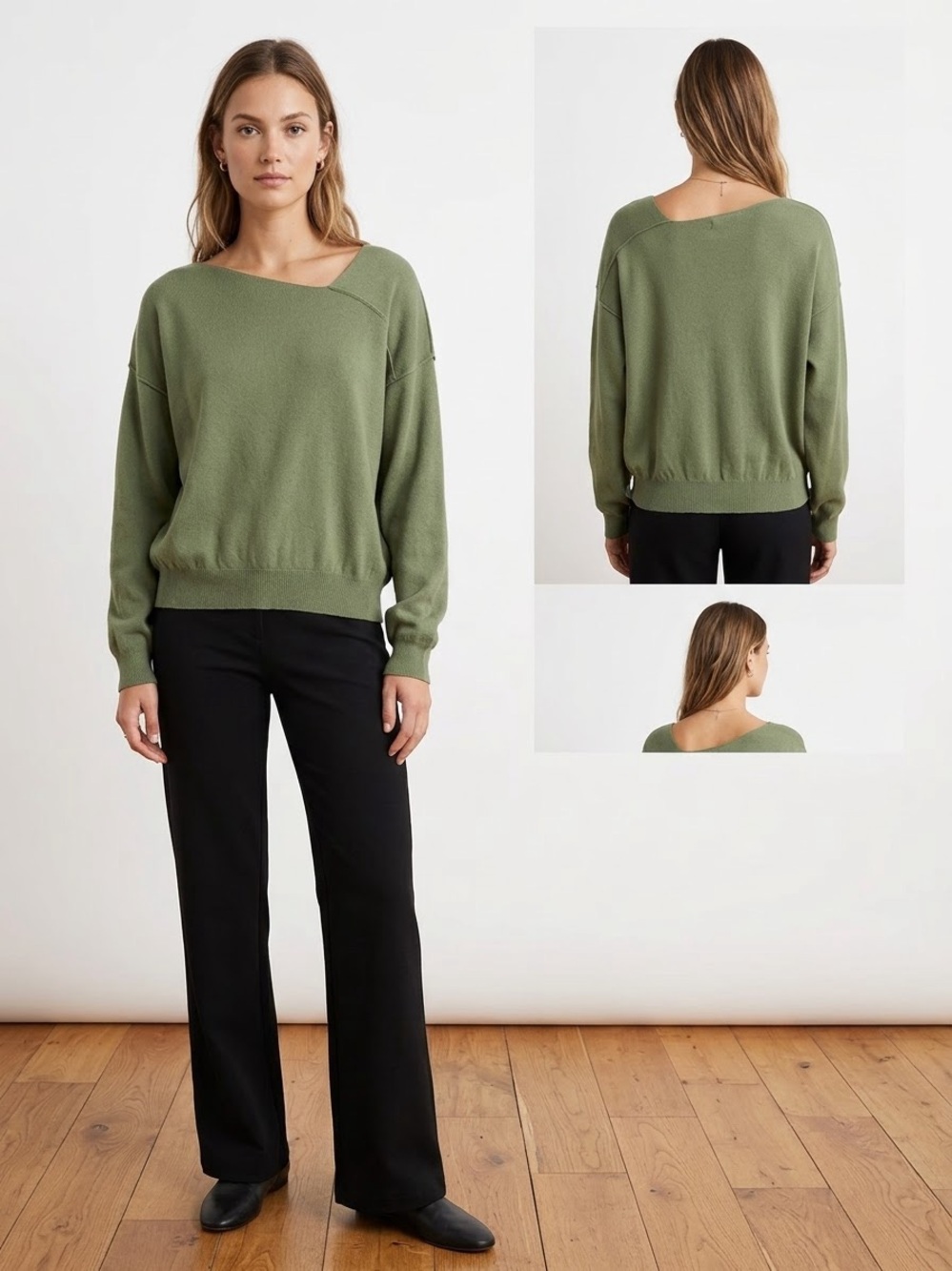 Line & Dot Olive Off-Shoulder Lightweight Knit Sweater
